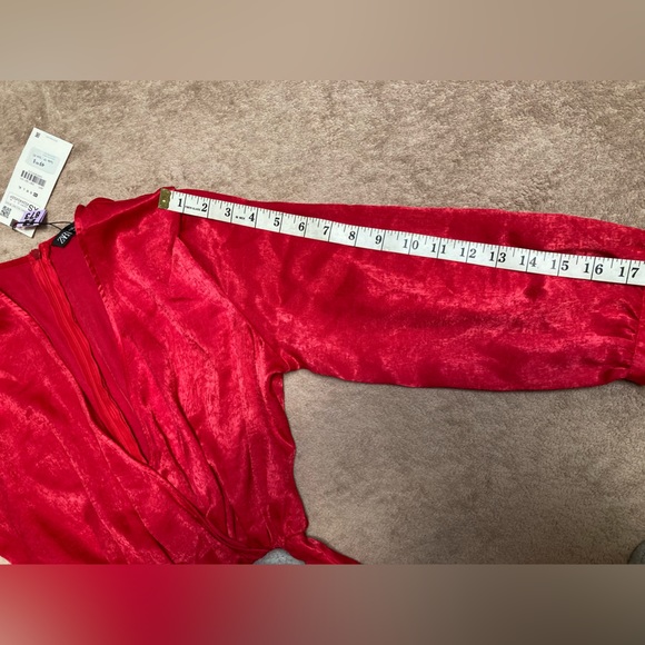 NWT - ZARA❤️red long balloon sleeves v neck tie dress romper - size XS - Picture 10 of 12